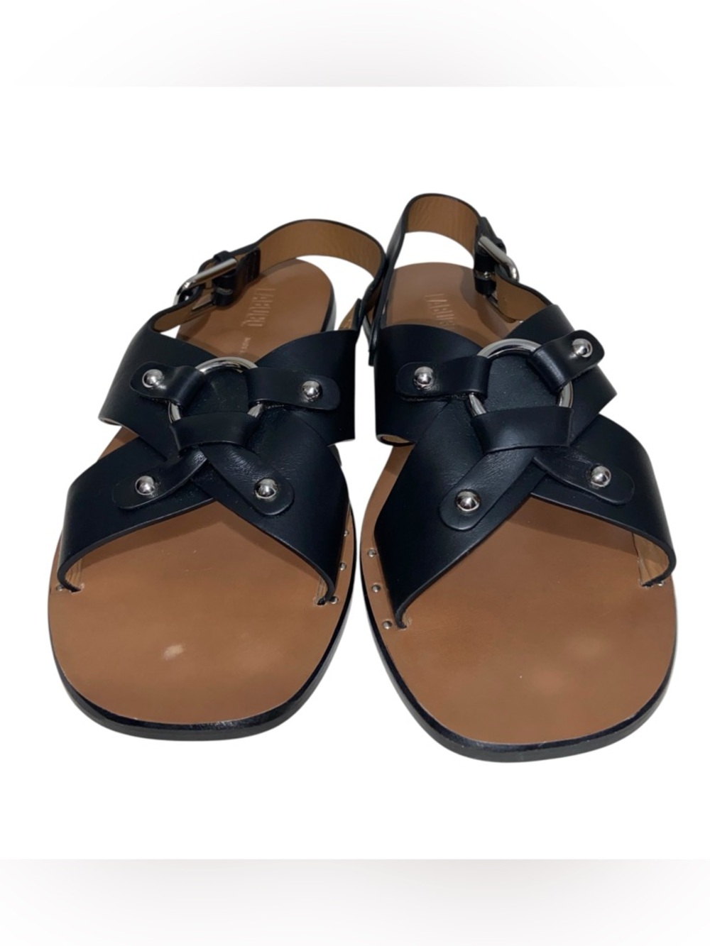 Labucq Sandals Womens Size 39 Artemis Black Leather Crossover Buckle Slingback